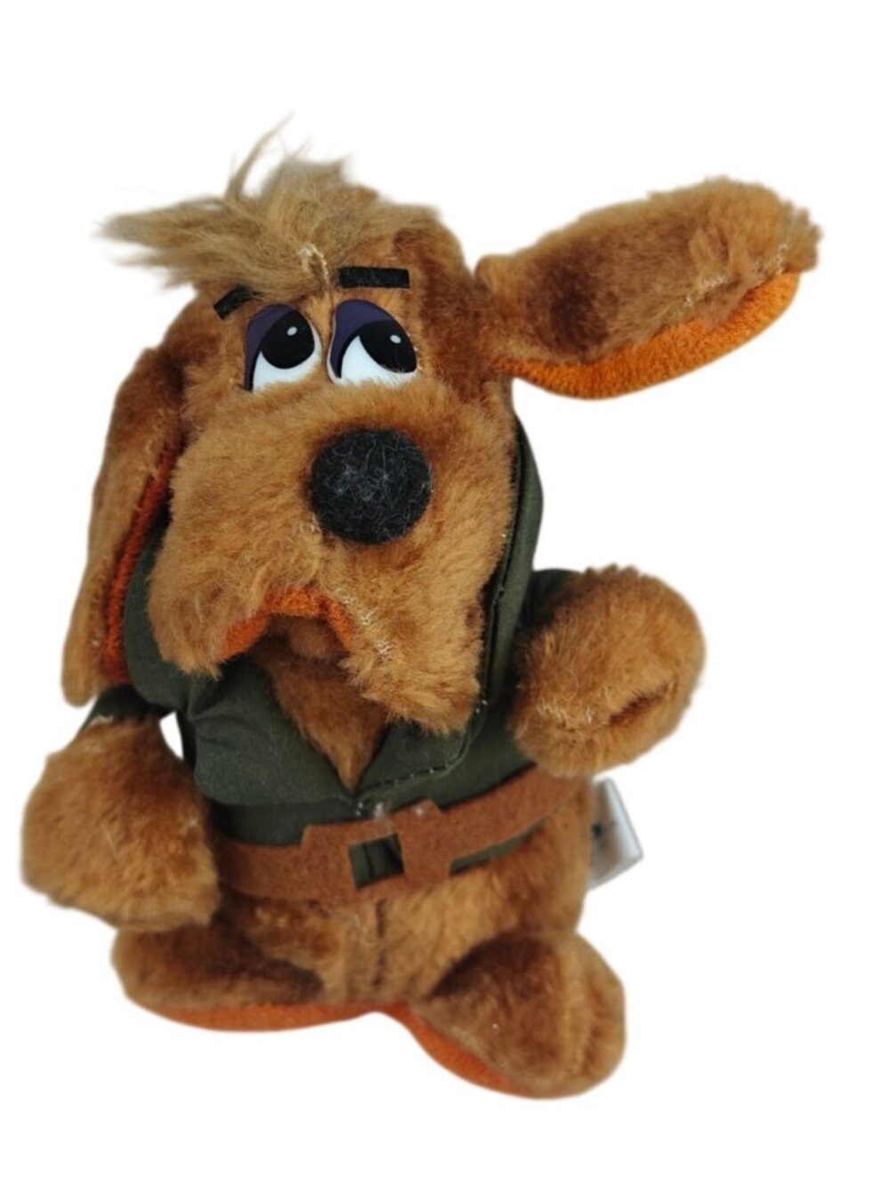Vintage 1988 Liberty Toy Co. Brown Dog Plush Green Jacket Puppy Doll 6"